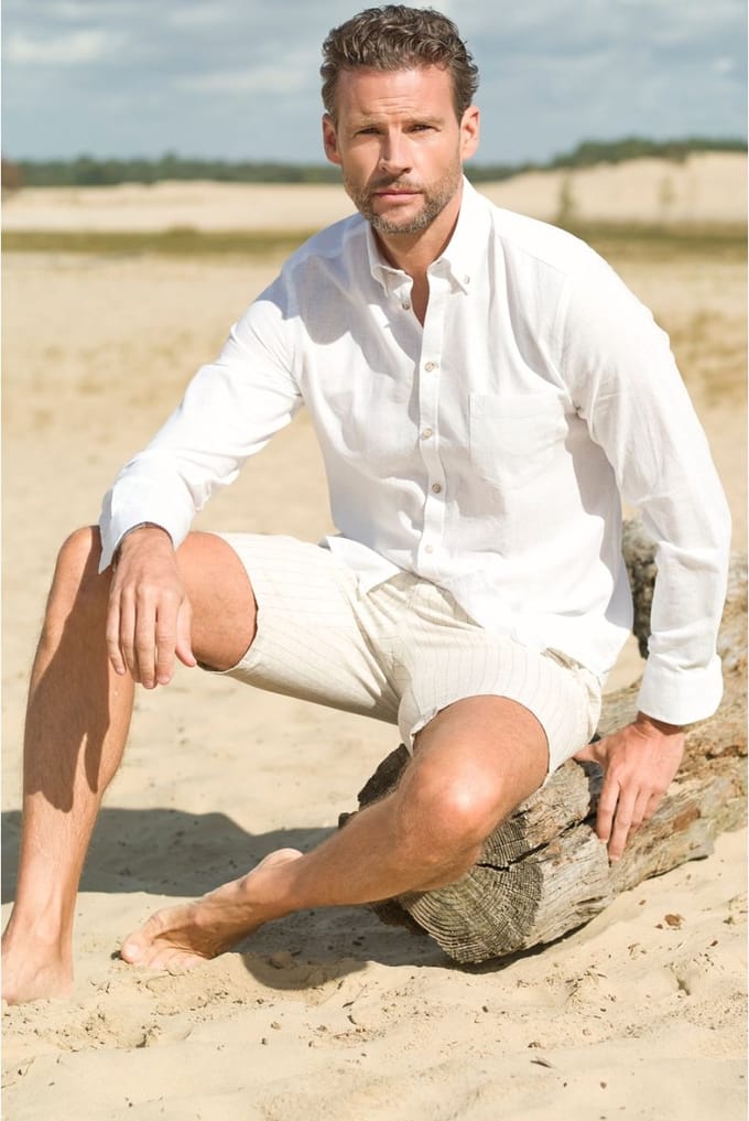Ledûb Overhemd Button-Down Linnen Cotton Wit / male