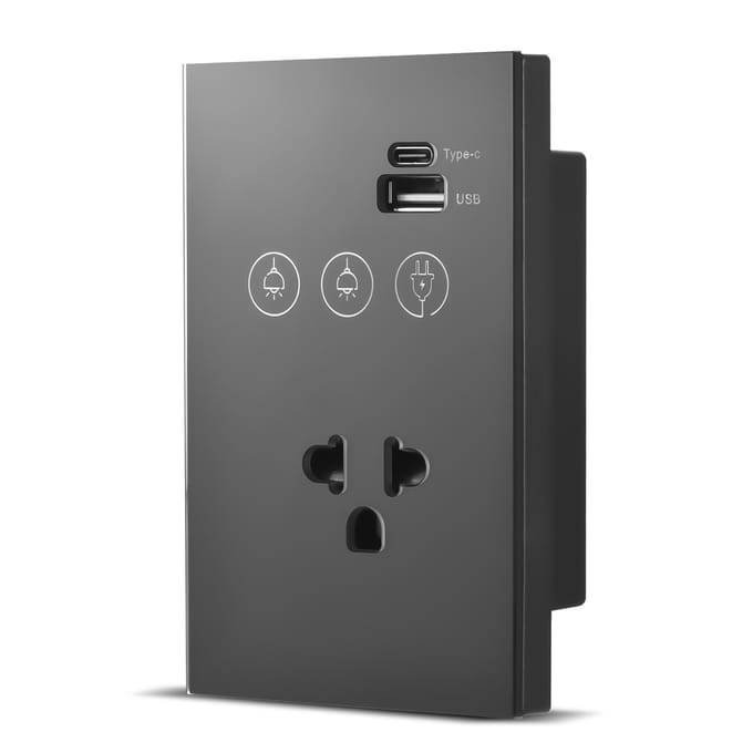 2.4GHz WiFi Wand Touch Lichtschakelaar met Type-C USB Stopcontact Nuldraad Vereist 2-weg 2 Way US Plug
