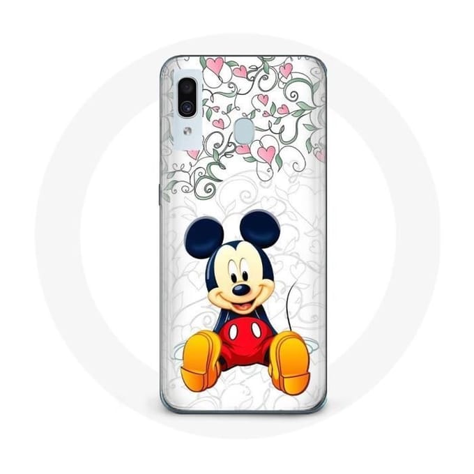Coque pour Samsung Galaxy A20 Mickey Mouse Fleurs Cœurs