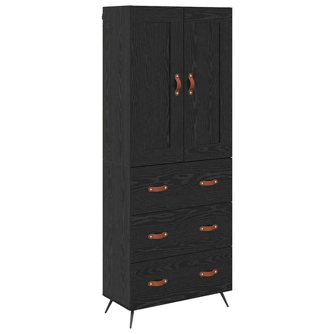 vidaXL Highboard Zwart Eiken 69,5 x 34 x 180 cm Bewerkt hout