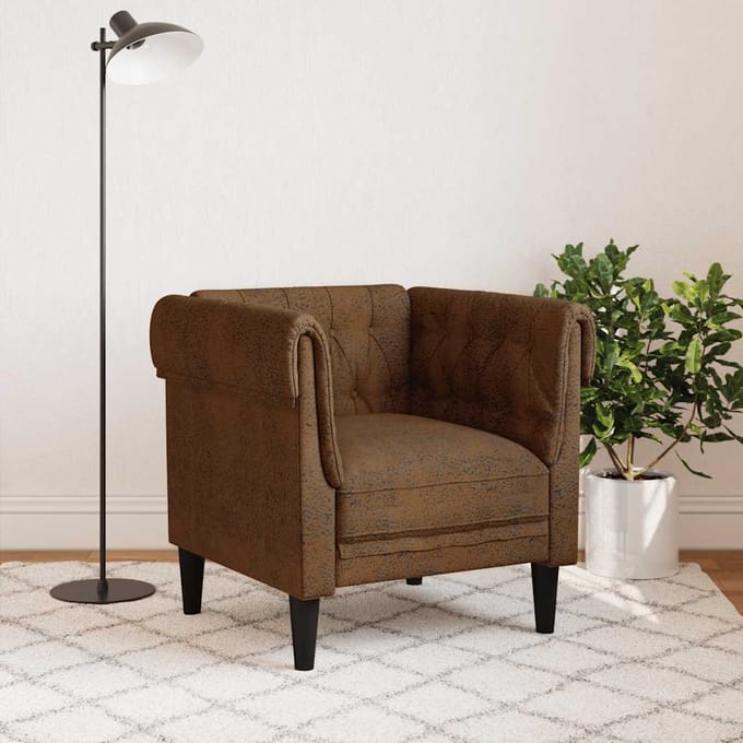 vidaXL Fauteuil Chesterfield-stijl stof bruin