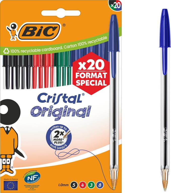 BIC Cristal Original Balpen - Pennen in verschillende Kleuren - Medium Punt 1,0 mm - 20 Stuks