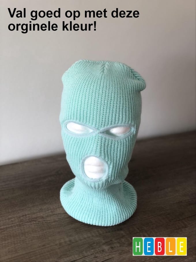*** Bivakmuts Mint Groen - Warme muts - Rekbaar - One Size - Balaclava - Motor-3 gaats-face mask-warm-Heble® ***
