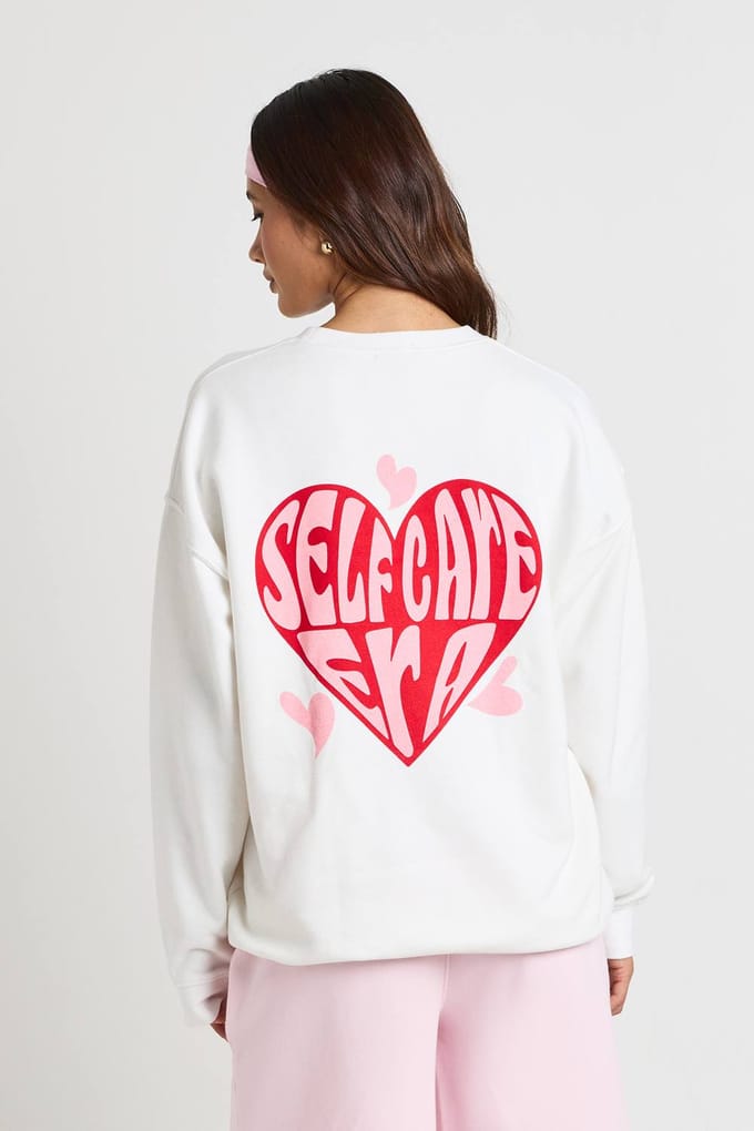 boohoo Dames Bedrukte Oversized Sweatshirt Self Care Era | Wit | Maat: Medium