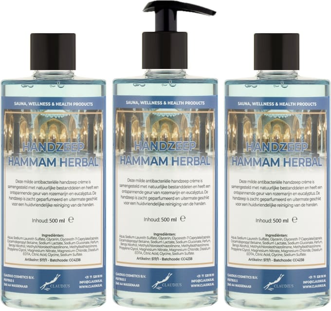 Handzeep Hammam Herbal 500 ml - met gratis pompje - set van 3 stuks