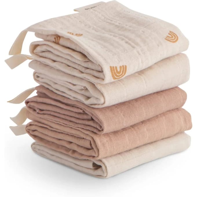 Mushie Monddoekje Muslin Cotton Rainbow Blue 5-Pack