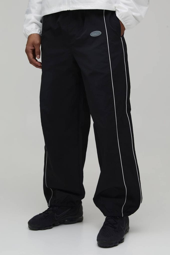 Relaxed Fit Nylon Broek Met Elastische Voorkant Binding En Trekkoord Zoom | Black | Size Medium