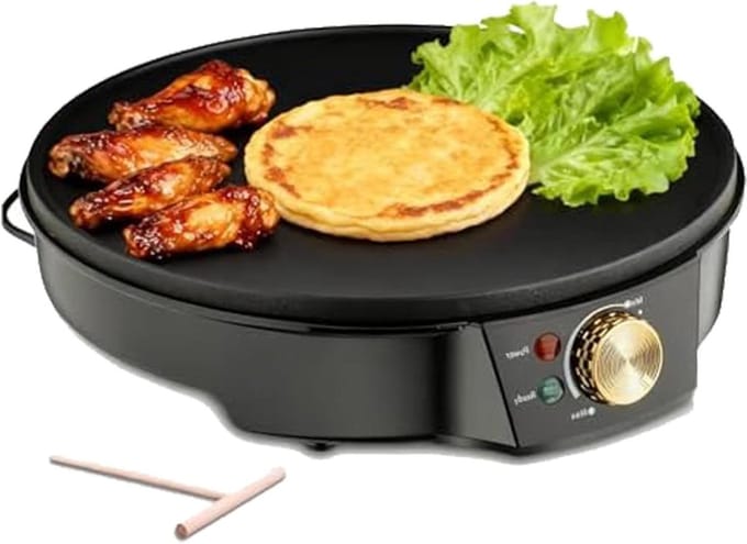 Elektrische Crêpemaker - Pannenkoekenmaker - Lekkere Snacks Maken - Instelbare Temperatuur - 30 Cm Diameter - Zwart