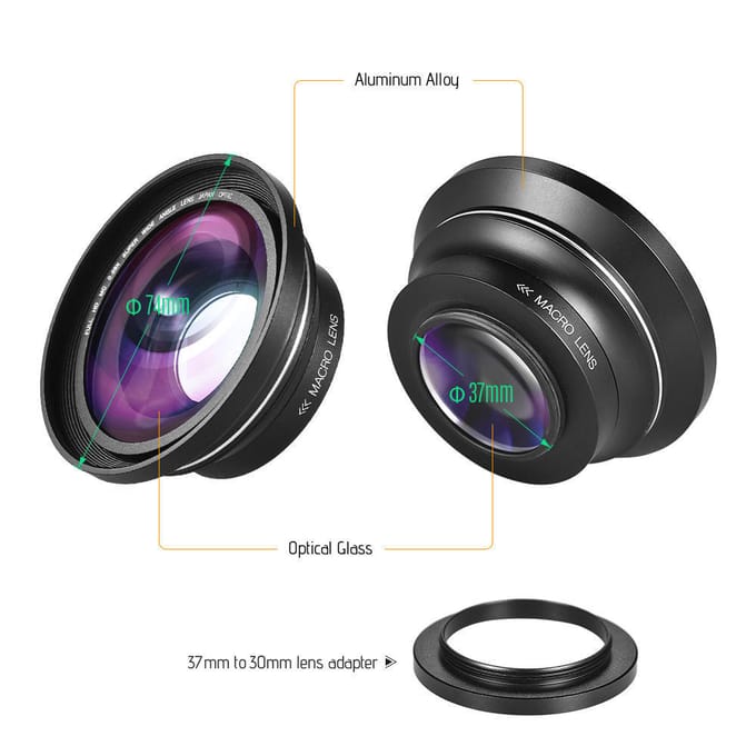 Objectif Macro grand Angle Full HD 30mm 37mm 0,39x pour caméscope vidéo numérique Ordro black