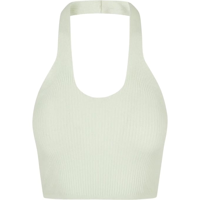 Urban Classics - Rib Knit Crossed Neckholder Crop top - L - Mintgroen