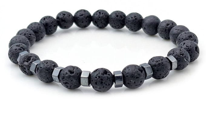 Herenarmband met kralen van lavasteen en hematiet - 19 cm