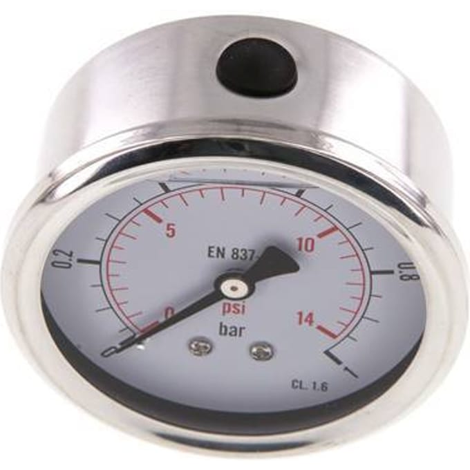 0..1 Bar Glycerine Manometer Achteraansluiting RVS/Messing 63 mm Klasse 1.6 - ML0163SHG