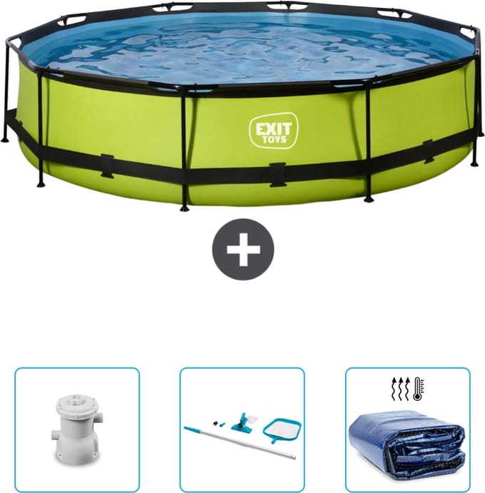 EXIT Rond Lime Frame Zwembad - 360 x 76 cm - Inclusief Pomp - Schoonmaakset - Solarzeil - Nu extra voordelig