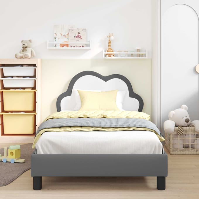 vidaXL - Kinderen - bedframe - met - hoofdboard - Lichtgrijs - 80 - x - 200 - cm - PU