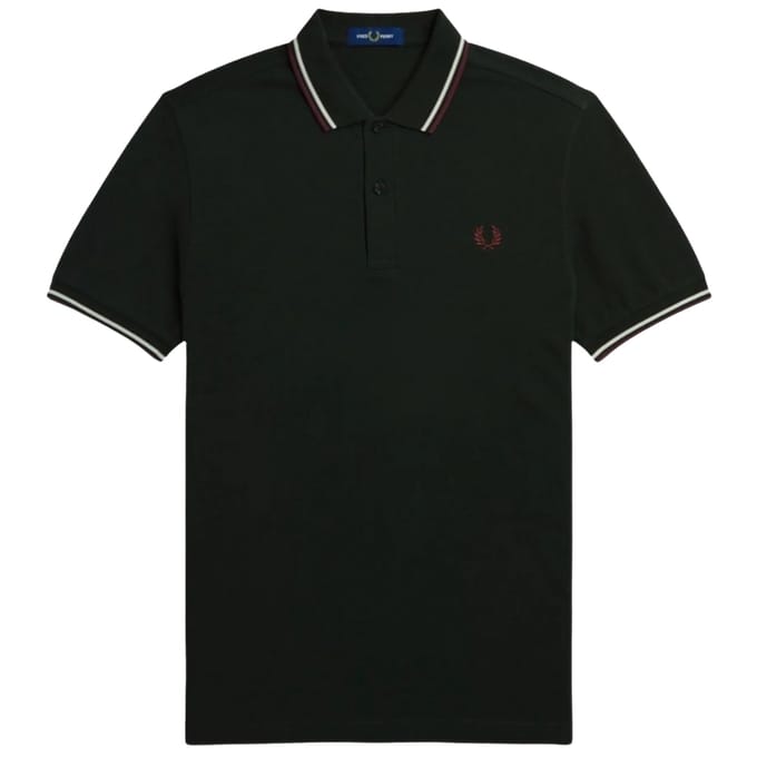 Fred Perry rood/wit twin getipt donkergroen poloshirt