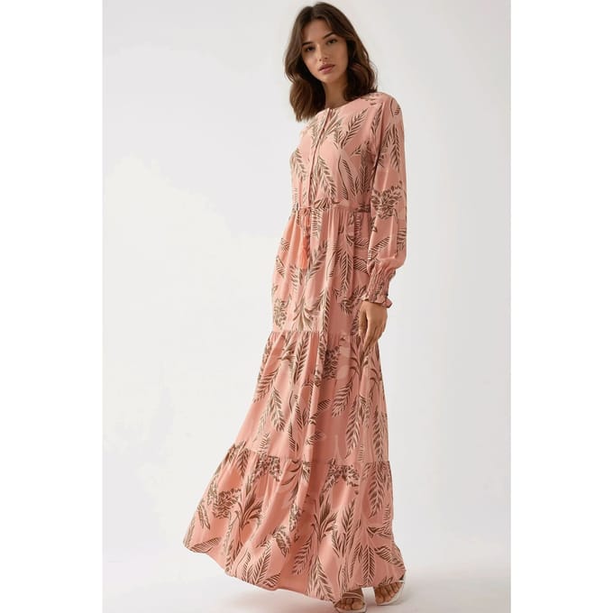 Gedrukt Lange Mouwen Viscose Maxi-jurk