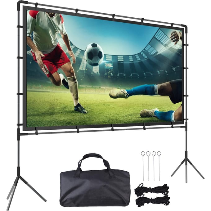 120-Inch 16:9 Buitenscherm met Standaard, 160 graden Kijkhoek, Inclusief Grondpennen &