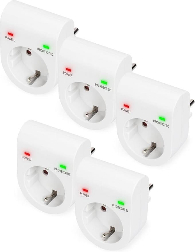 Overspanningsbeveiliging Adapter - 5 Stuks - 16 A / 230 V - Max. 3.500 W - LED Indicator - Wit