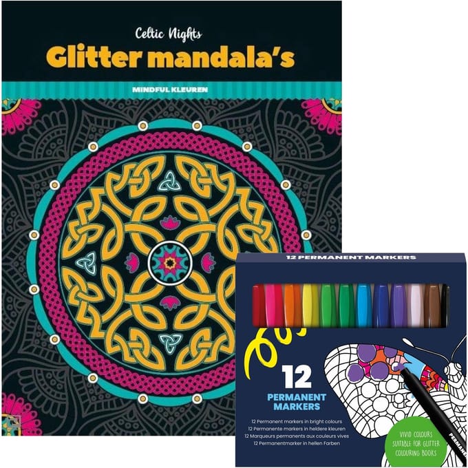 Glitter kleurboek Mandala's - Celtic Nights - Incl. 12 Permanent Markers
