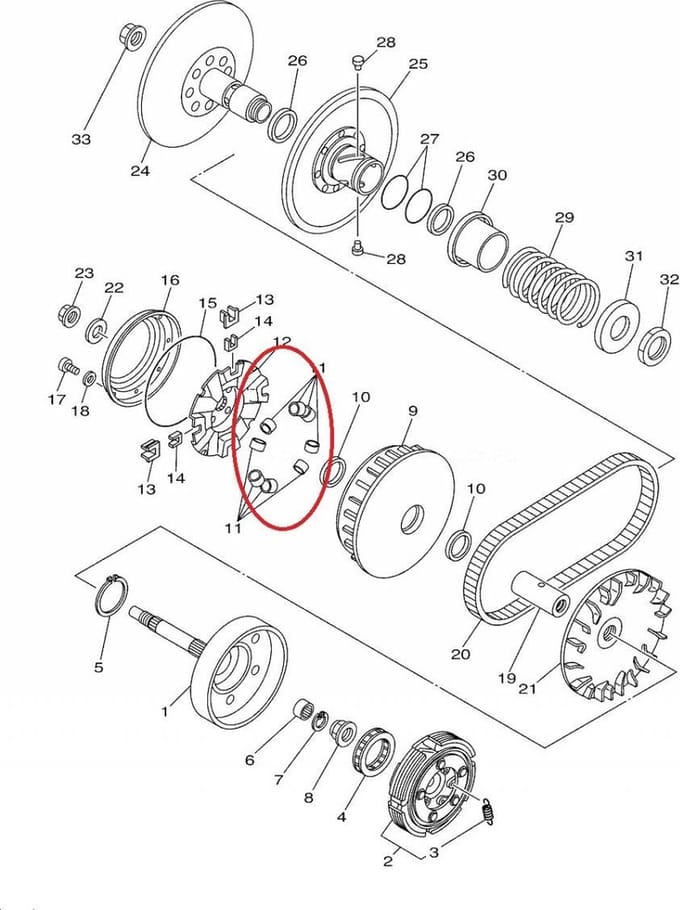 variatorrol 30x14 18grs voor quad yamaha 660 grizzly 2002-2008 5km-17632