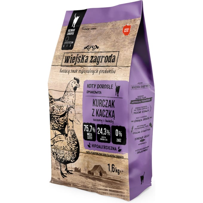 2x1,65kg Wiejska Zagroda Cat Kip met eend droogvoer voor katten