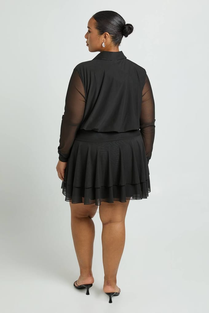 boohoo Dames Plus Kraag Drop Zoom Skater Jurk | Black | Maat: 16