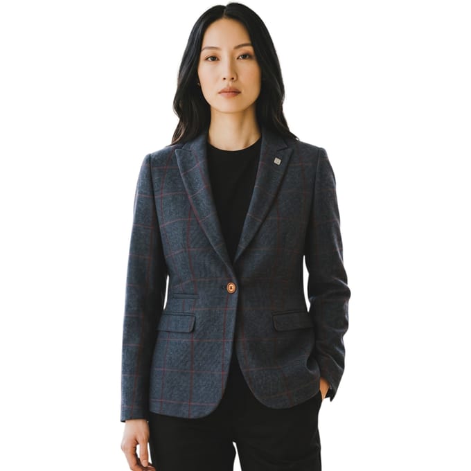 Dames marineblauwe tweed blazer op maat gemaakte formele jas - Madrid