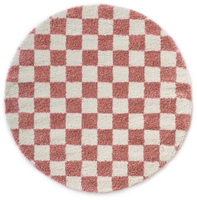 Rond checkerboard vloerkleed - Check ivoor/roze 300