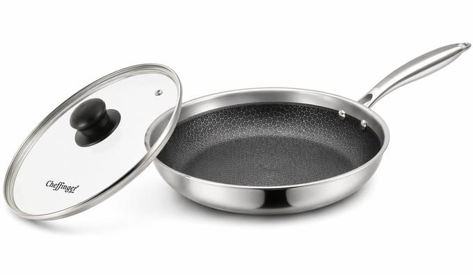 Cheffinger Koekenpan met Deksel - 24cm - Honingraat Antikras - RVS