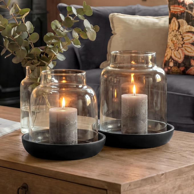 LOBERON Windlicht set van 2 Venturio zwart/helder