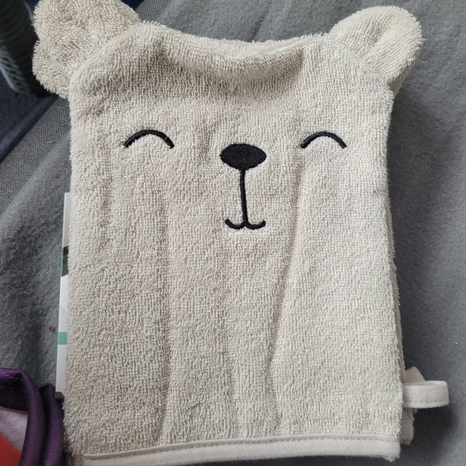 2 x baby Washandjes - dier - beer - crèmekleurig - 100% katoen
