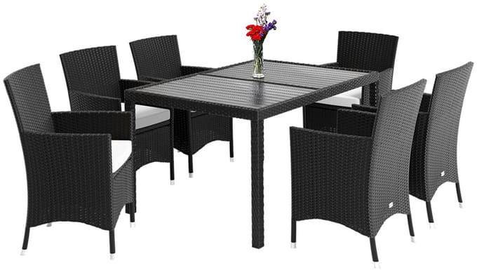 Casaria Polyrotan Tuinset Riga - 13 delig Stapelbaar – Zwart