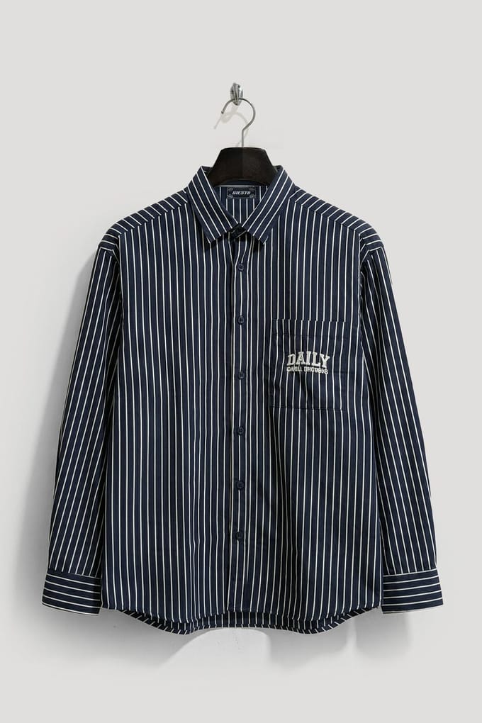 Gestreepte Lange Mouwen Shirt met Borduring