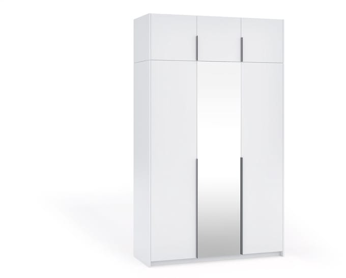 Kledingkast Apollonia I met Spiegel 150 x 250 cm (wit, zwarte handgrepen)