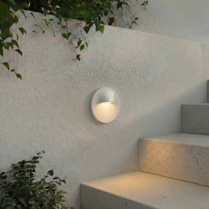 Lindby LED wand inbouwlamp Alune, wit, rond, Ø 8 cm, IP65