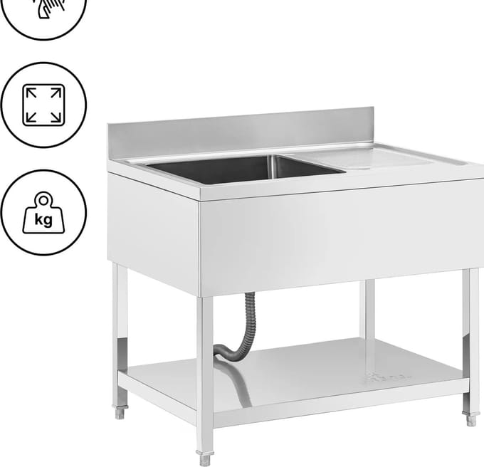 Aanrechttafel - 1 bak - RVS - 100 x 70 cm - Royal Catering RCGS-1B100D7