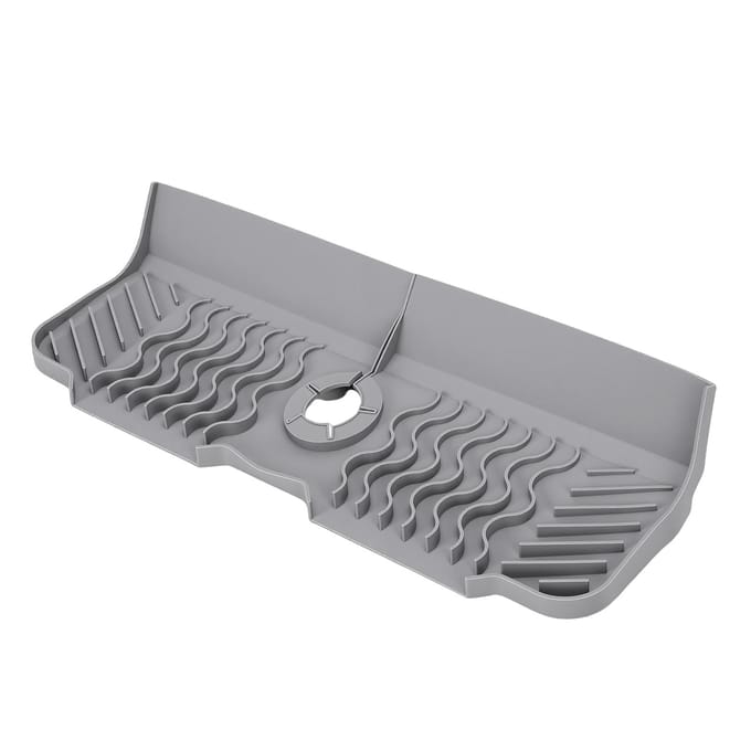 Tapis de Robinet en Silicone 17,7 Pouces de Long Protecteur d'Évier Tapis d'Égouttage Empêcher les Éclaboussures Plateau de Séchage pour Évier de Cuisine grise