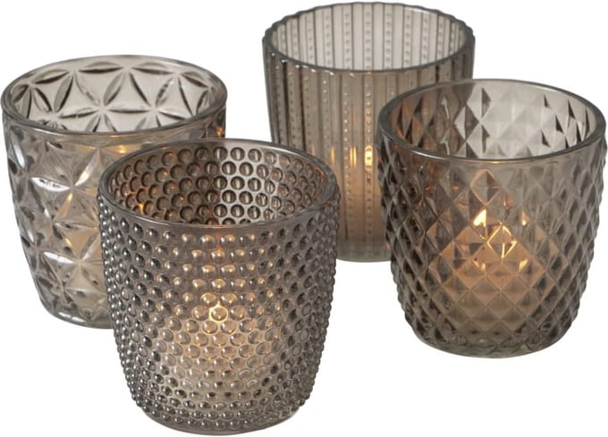 Boltze – Waxinelichthouders – Theelichthouders – Set van 4 – Glas – Grijs