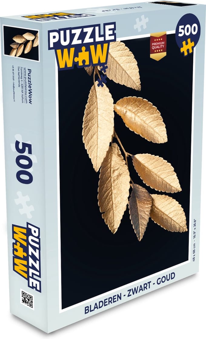 Puzzel Bladeren - Zwart - Goud - Luxe - Planten - Legpuzzel - Puzzel 500 stukjes