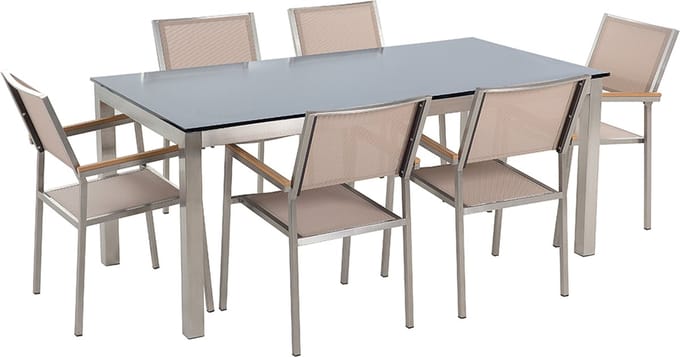 GROSSETO - Tuinset voor 6 - Zandbeige - Veiligheidsglas