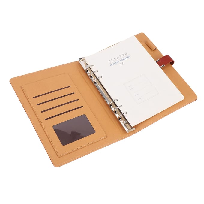6 Ringen PU Leer Magnetische Sluiting Hervulbaar Notitieboek met 80 Vel Papier beige