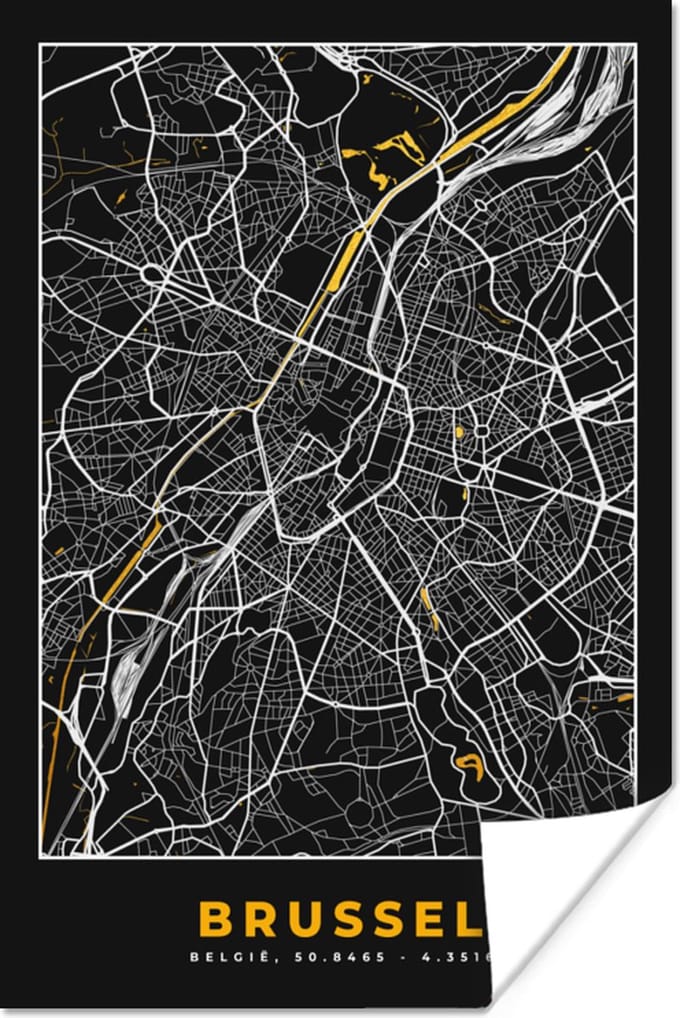 Poster Stadskaart - Brussel - Goud - Kaart - Plattegrond - 40x60 cm