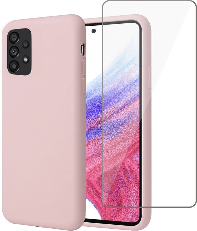 Hoesje geschikt voor Samsung A53 5G + Screenprotector – Tempered Glass - Liquid Back Case Cover Rose