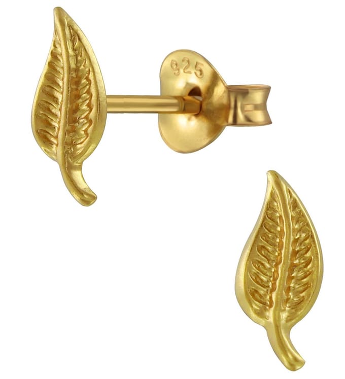 Joy|S - Zilveren blad oorbellen - 4 x 9 mm - gold plated