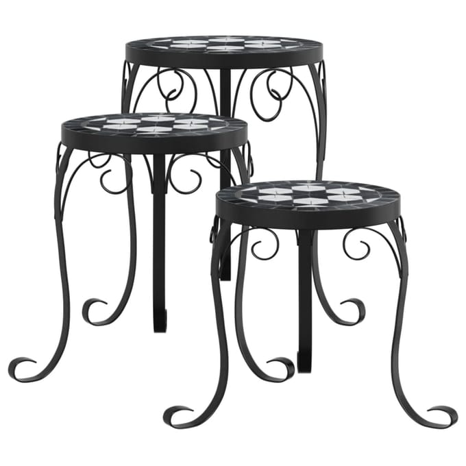 vidaXL - Plantenstandaards - 3 - st - keramiek - zwart - en - wit