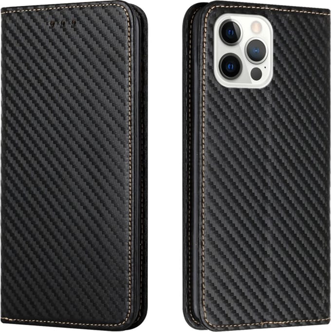 Luxe BookCover Hoes Etui geschikt voor iPhone 15 Pro Max Zwart-Carbon