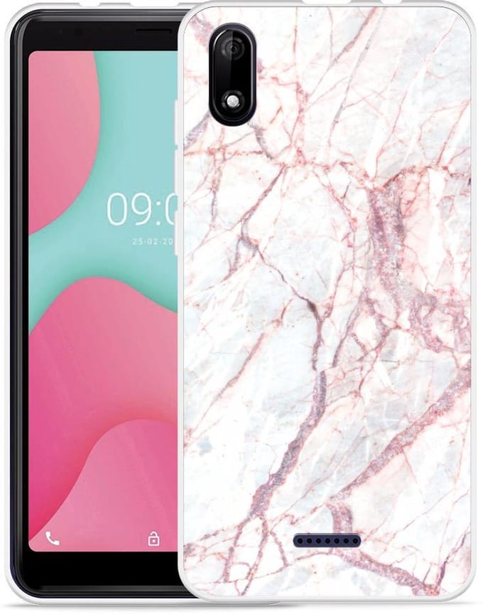 Wiko Y60 Hoesje White Pink Marble