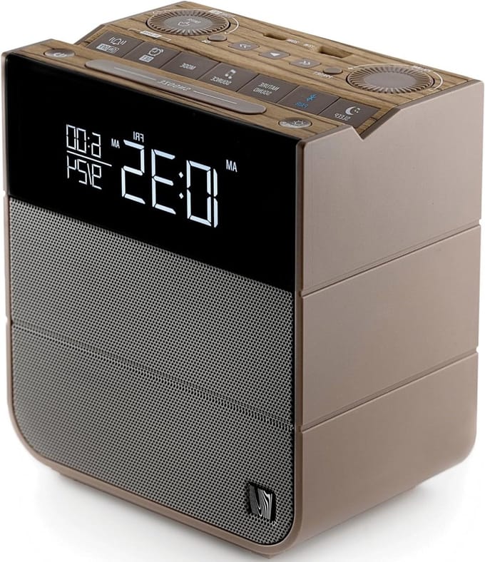 Digitale Wekkerradio - Klokradio Bluetooth - Wakker Worden - Groot Instelbaar Scherm - USB Opladen - Hout Taupe