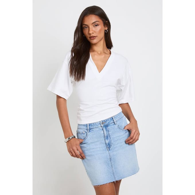 boohoo Dames Hoge Denim Mini Rok | Licht Gebleekt | Maat: 44