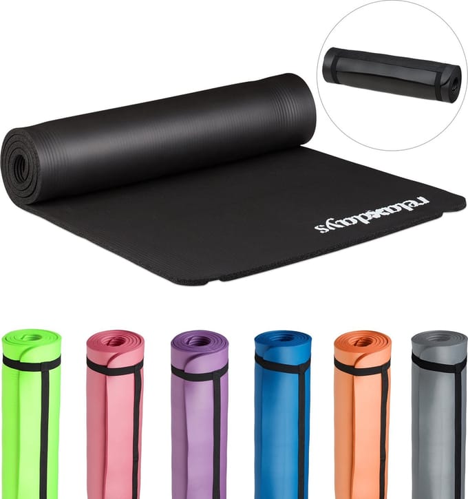 yogamat - 60 x 180 cm - 1 cm dik -- met draagband - zwart